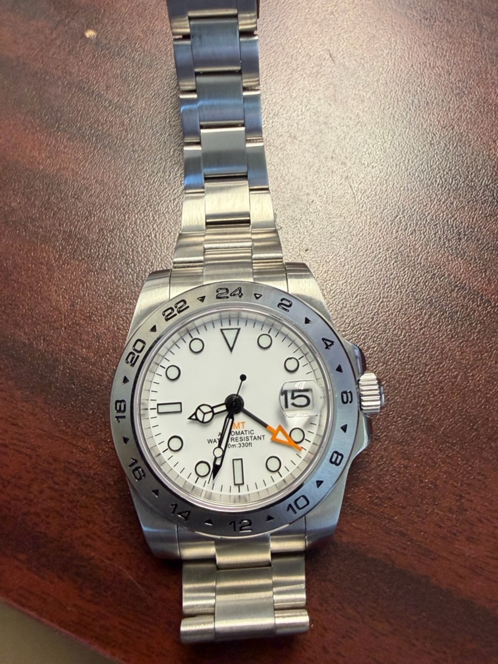 Seiko MOD Automatic Explorer-Style GMT Watch with sterile White Dial